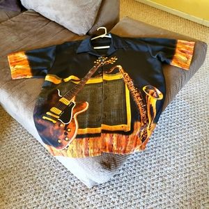 MENS GUITAR SAXOPHONE BOWLING SHIRT